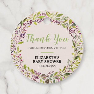 Étiquettes Cadeau Couronne Florale Violette Baby Shower Remerciement