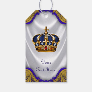 Étiquettes Cadeau Couronne Prince Bleu Royal Or