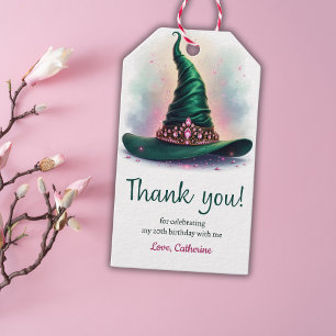 Étiquettes-cadeau Couronne rose élégante Chapeau de sorcière verte A