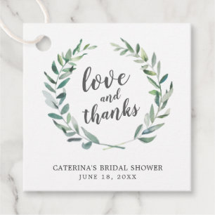 Étiquettes Cadeau Couronne rustique verte pour mariage avec amour et