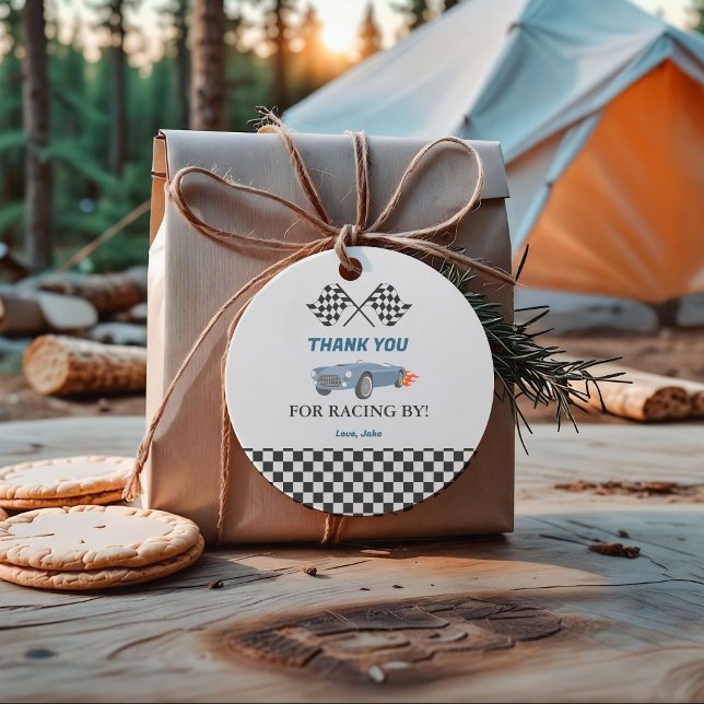 Étiquettes Cadeau Course de voiture Baby shower bleu (Créateur téléchargé)