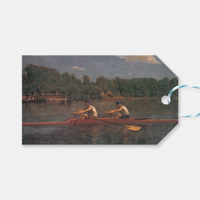 Étiquettes-cadeau Course en bateau d'aviron sur la rivière (Devant (Horizontal))