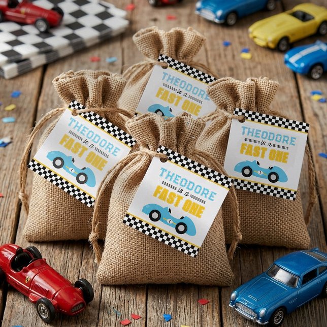 Étiquettes Cadeau Course Rapide d'une Voiture Premier Anniversaire (Créateur téléchargé)
