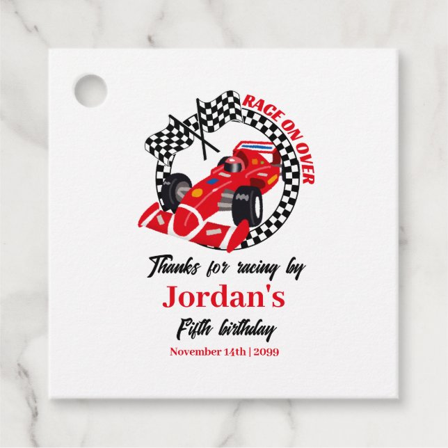Étiquettes Cadeau Course Sur Plus Red Race Voiture À Tout Âge Annive (Devant)