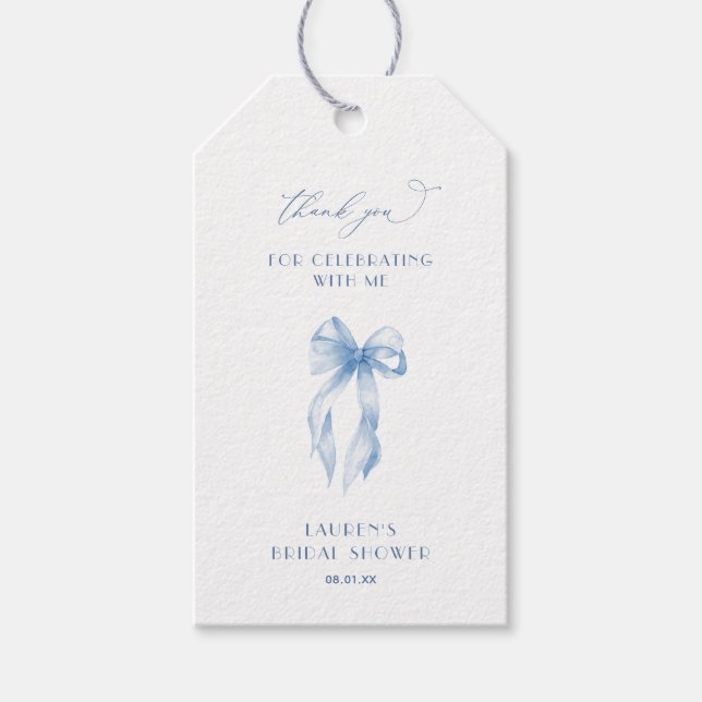 Étiquettes-cadeau Coussin Bleu Attache Merci Fête des mariées noeud (Devant)