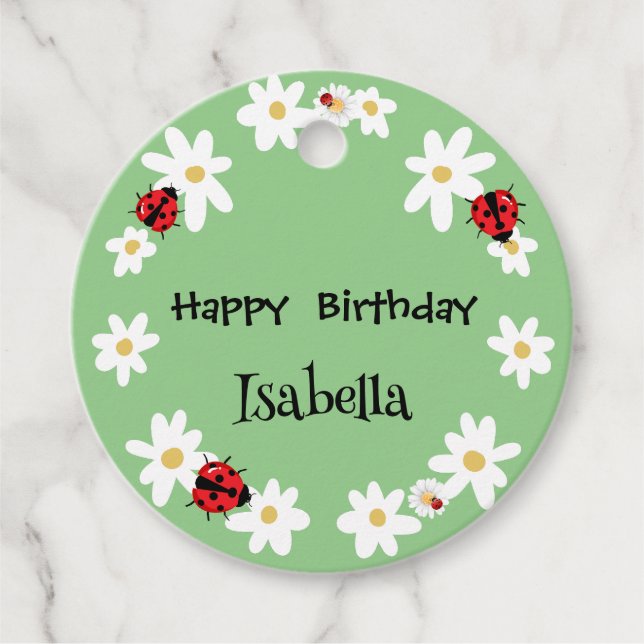 Étiquettes Cadeau Coute Polka point Ladybug Daisy Flower fête d'anni (Devant)