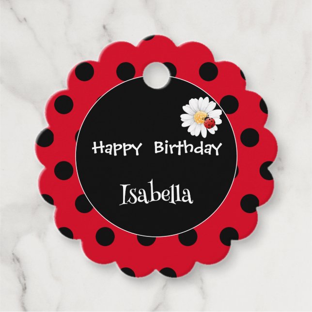 Étiquettes Cadeau Coute Polka point Ladybug Daisy Flower fête d'anni (Devant)