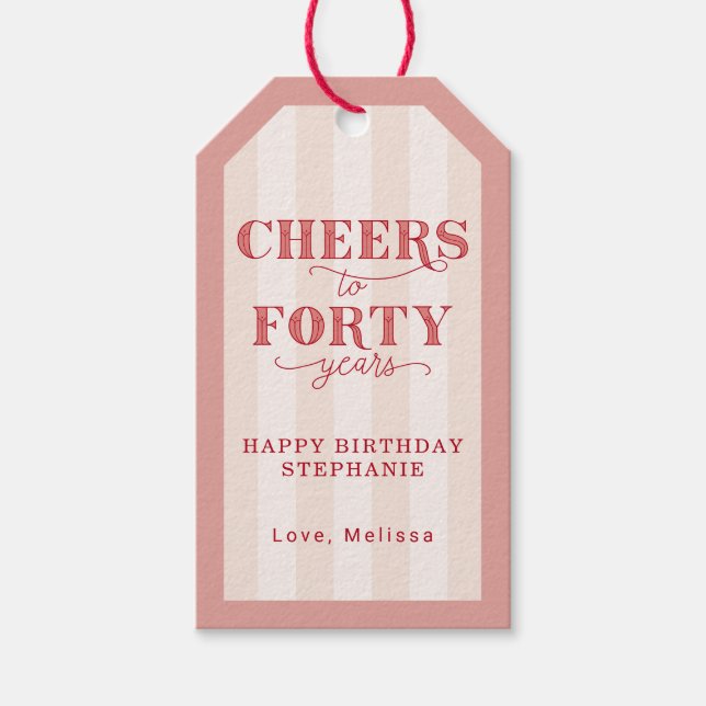 Étiquettes-cadeau Coutume rose à quarante ans 40e anniversaire (Devant)