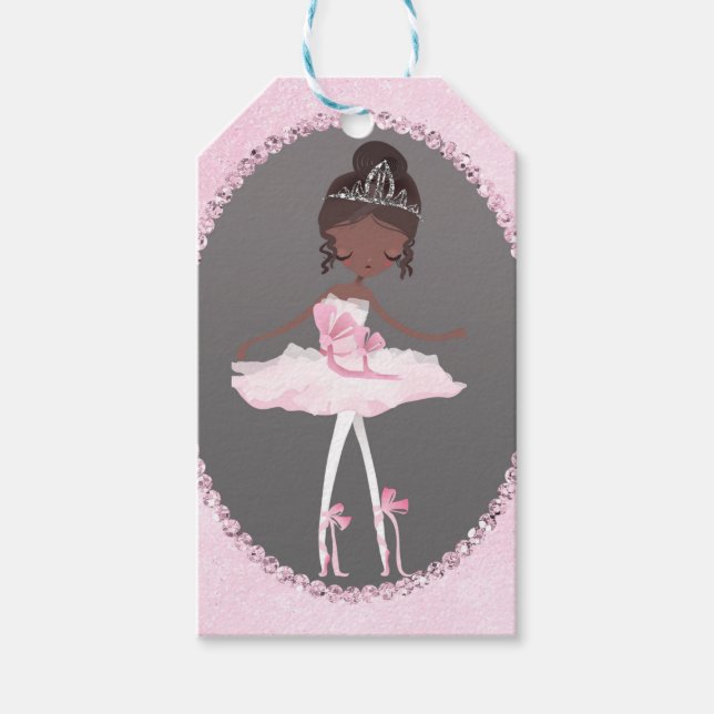 Étiquettes-cadeau Couture rose et gris foncé Ballerina fête d'annive (Devant)