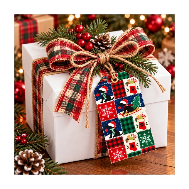Étiquettes-cadeau Couverture patchwork de Noël pour Labrador (Créateur téléchargé)