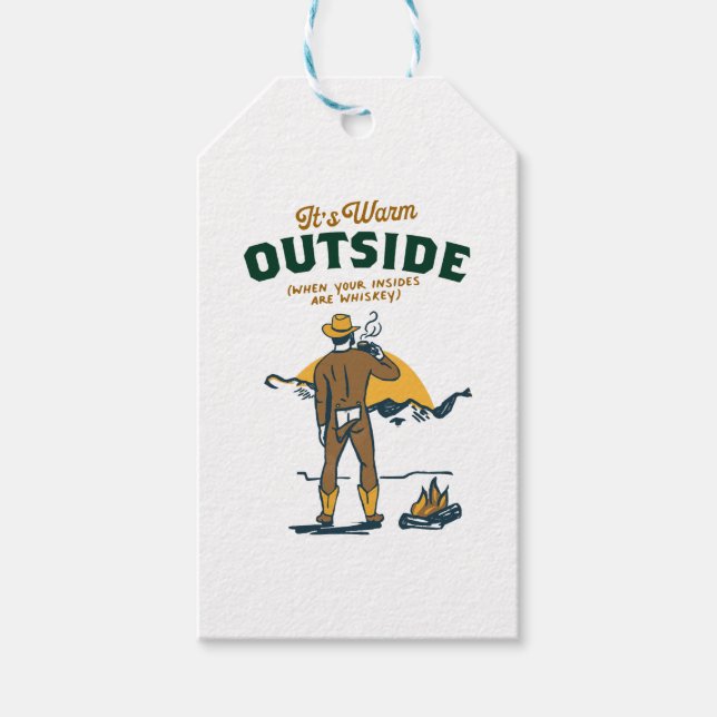 Étiquettes-cadeau Cow-boy drôle qui boit du Whiskey (Devant)