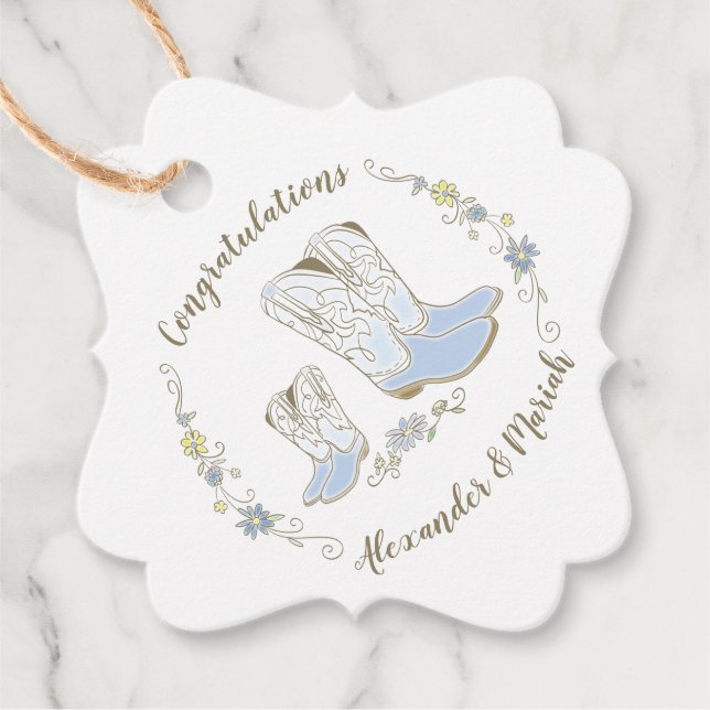 Étiquettes Cadeau Cowboy Baby shower Pays Western Blue Boy (Devant)