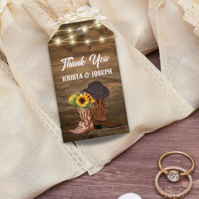 Étiquettes-cadeau Cowboy Boots Sunflower Western Wedding Favoriser (Cowboy Boots Sunflower Western Wedding Favor Gift Tags)