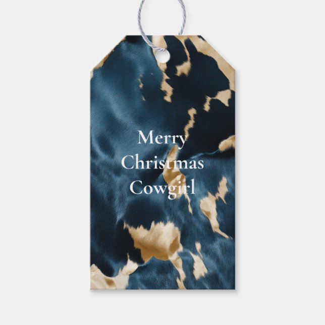 Étiquettes-cadeau Cowboy Cowgirl Western Blue Cream Gold Cowboy (Devant)