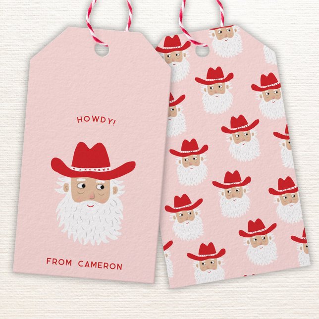 Étiquettes-cadeau Cowboy Santa Claus Fun Western Holiday (Fun Cowboy Santa Claus Western Christmas Holiday gift tag)