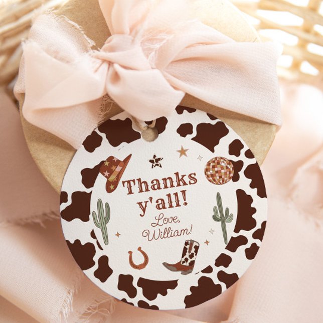 Étiquettes Cadeau Cowboy Western Rodeo fête Thankas yall anniversair (Créateur téléchargé)