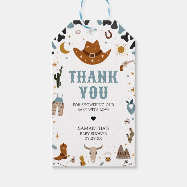 Étiquettes-cadeau Cowboy Wild West Baby shower Favoriser les étiquet (Devant)