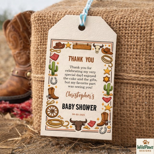 Étiquettes-cadeau Cowboy Wild West Rodeo Ranch | Bébé rustique weste (Cowboy Wild West Rodeo Ranch | Rustic Western Baby Gift Tags
)