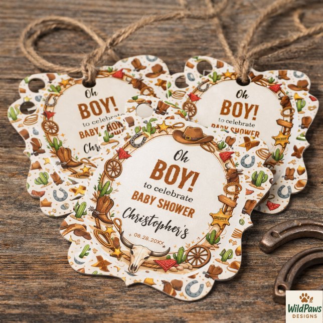 Étiquettes Cadeau Cowboy Wild West Rodeo Ranch | Rustic Western Baby (Cowboy Wild West Rodeo Ranch | Rustic Western Baby Favor Tags
)