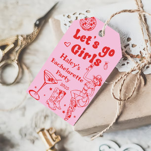 Étiquettes-cadeau Cowgirl de disco rose pour enterrement de vie de j