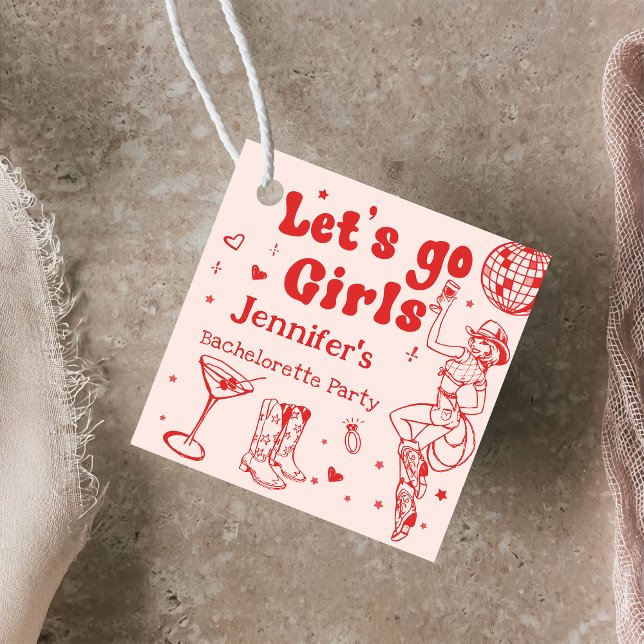 Étiquettes Cadeau Cowgirl de disco rouge Rodéo enterrement de vie de (Créateur téléchargé)