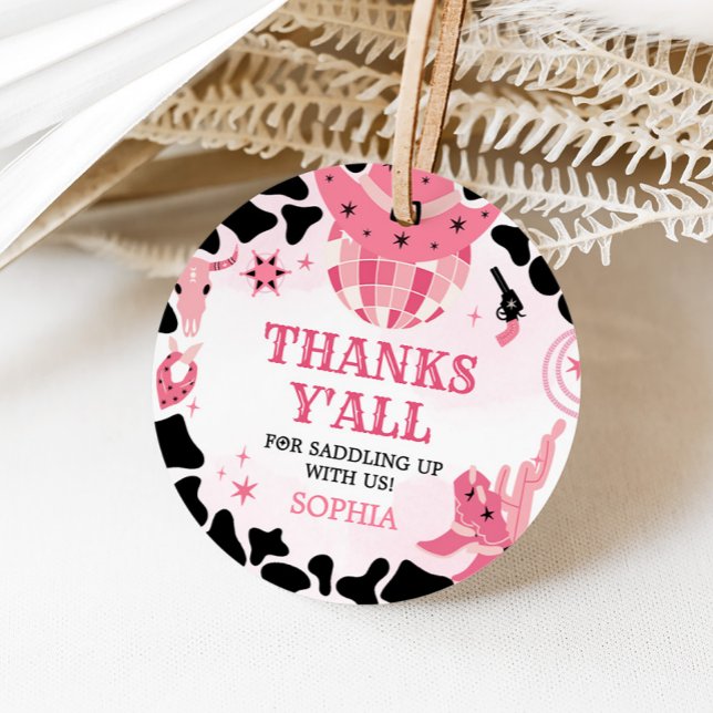 Étiquettes Cadeau Cowgirl Disco Anniversaire de fête (Yee Haw Cowgirl Disco Birthday Party Round Favor Tags)