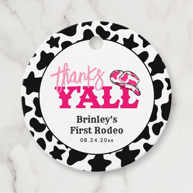 Étiquettes Cadeau Cowgirl Disco Rose Premier Rodéo Merci Y'all (Devant)