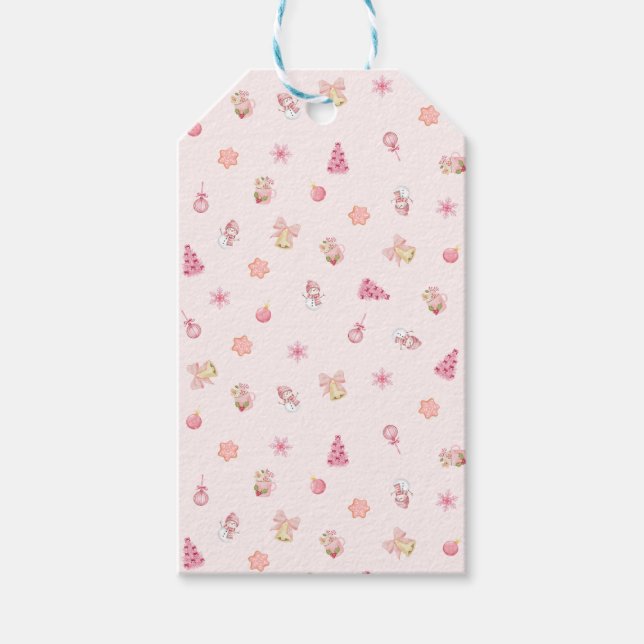 Étiquettes-cadeau Cozy Pink Christmas Pattern (Devant)