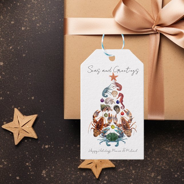 Étiquettes-cadeau Crabe Homard de Noël Arbre de Noël Crustacé Mer de (Créateur téléchargé)