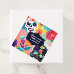 Étiquettes Cadeau Crâne à sucre coloré Dia De Los Muertos