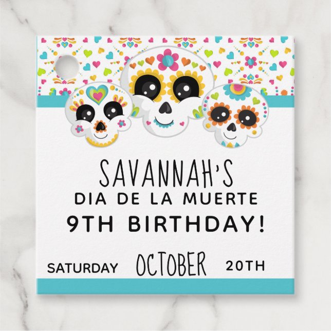 Étiquettes Cadeau Crâne à sucre Dia de La Muerte Halloween Anniversa (Devant)