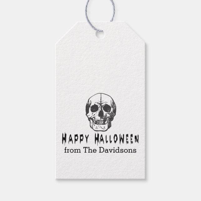 Étiquettes-cadeau Crâne Ancien Effrayant Joyeux Halloween  (Devant)