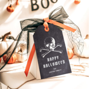 Étiquettes-cadeau Crâne de pirate vintage et os noir Halloween