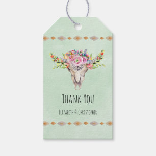 Étiquettes-cadeau Crâne de vache tribal boho floral merci