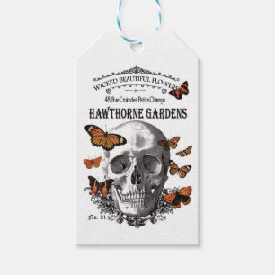 Étiquettes-cadeau crâne et papillons vintages modernes de Halloween