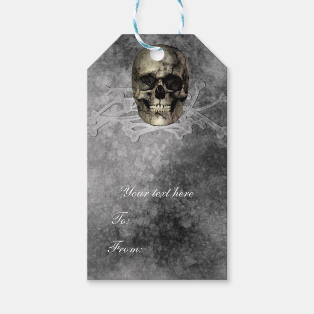 Étiquettes-cadeau Crâne et une pile d'os Halloween Gothic Party (Devant)