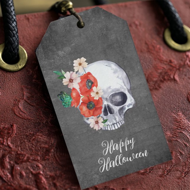 Étiquettes-cadeau Crâne Floral Halloween (Boho Floral Skull Gift Tag)