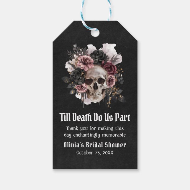 Étiquettes-cadeau Crâne floral jusqu'à la mort Do Us Part Fête des m (Devant)
