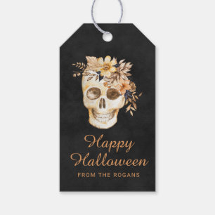 Étiquettes-cadeau Crâne Floral Rustique Halloween