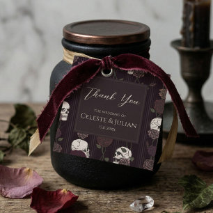 Étiquettes Cadeau Crâne Floral Sombre Mariage Remerciements Caprice