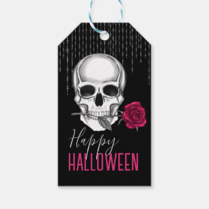 Étiquettes-cadeau Crâne gothique avec une rose Joyeux Halloween