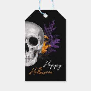 Étiquettes-cadeau Crâne gothique et fleurs Joyeux Halloween