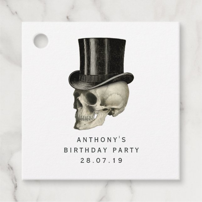 Étiquettes Cadeau Crâne gothique victorien mauve et noire (Devant)
