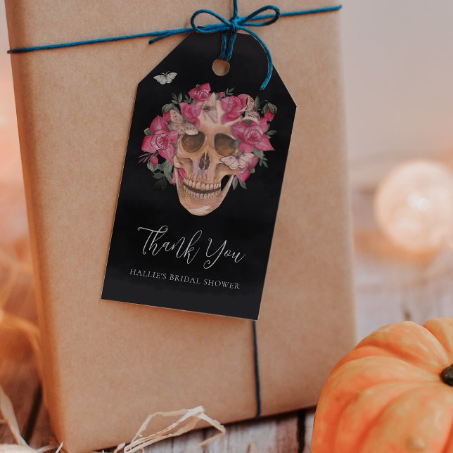 Étiquettes-cadeau Crâne rose floral Halloween Fête des mariées Favor (Créateur téléchargé)