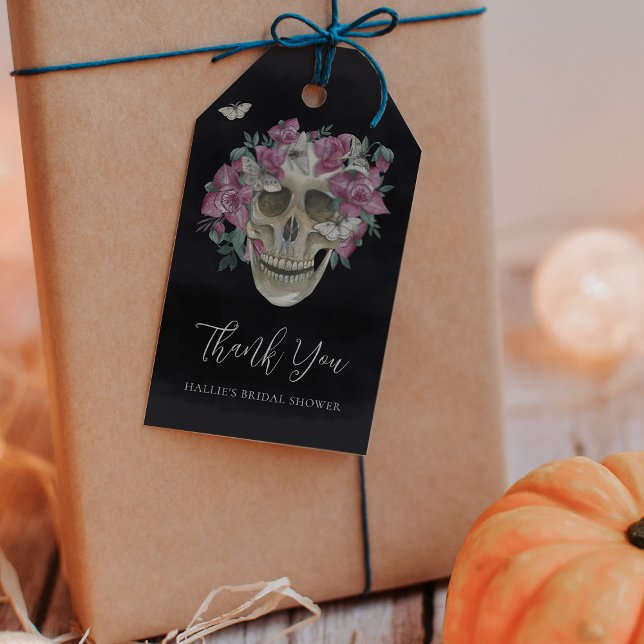 Étiquettes-cadeau Crâne rose floral Halloween Fête des mariées Favor (Créateur téléchargé)