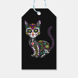 Étiquettes-cadeau Crâne sucre Chat mexicain Halloween Jour De La Mor