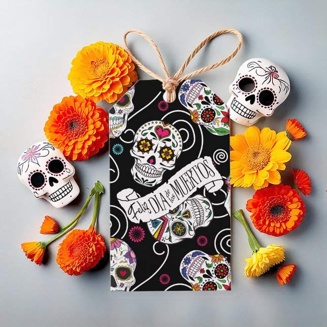 Étiquettes-cadeau Crânes à sucre et torsades Noir ID725 (Créateur téléchargé)