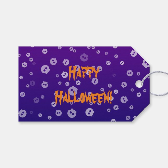 Étiquettes-cadeau Crânes d'Halloween (Devant (Horizontal))