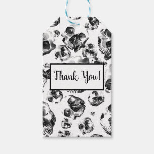 Étiquettes-cadeau Crânes en noir et blanc Motif d'art de crâne de sq