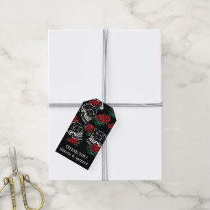 Étiquettes-cadeau Crânes et Roses Rouges   Merci Gothique Moderne